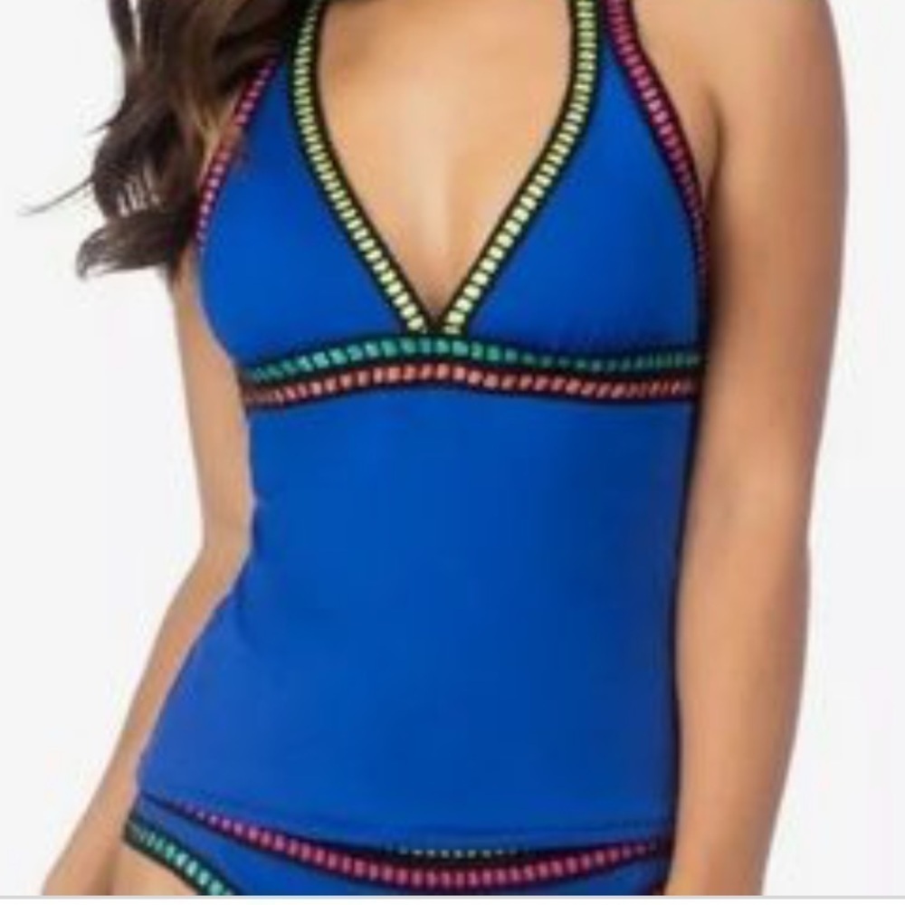 La Blanca Threading Along Triangle Blue Tankini Set size 4 - Picture 14 of 14